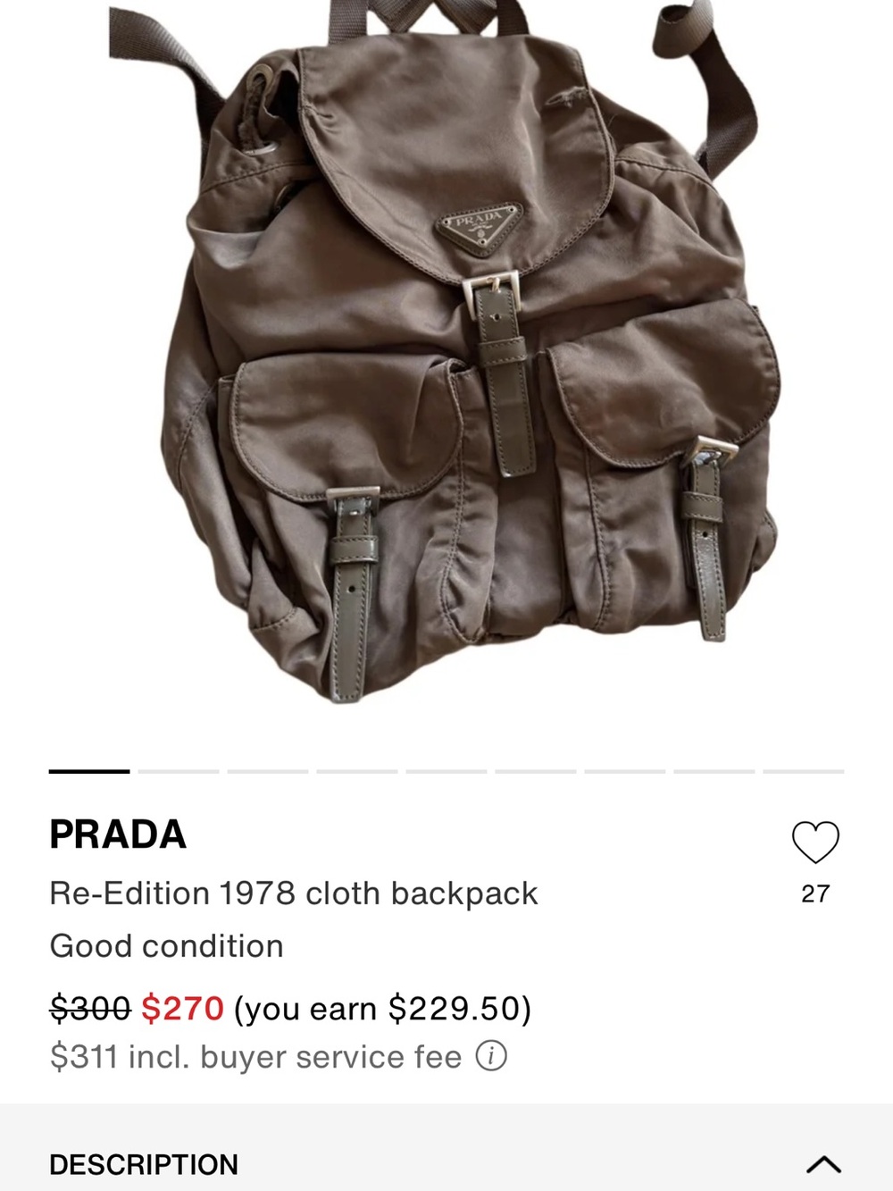 Prada taupe cloth backpack with patent trim
